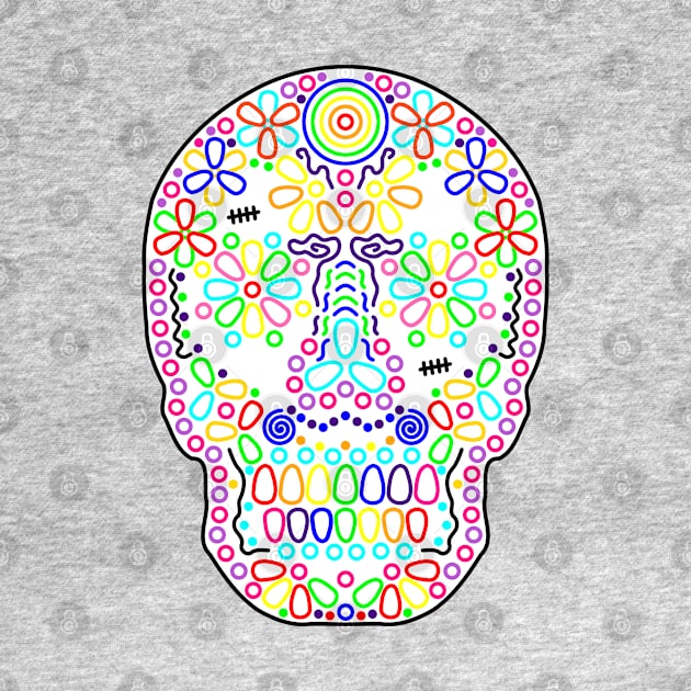 Colorful Skull de Los Muertos on White by gkillerb